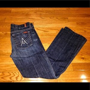 7FAMK size 28 dark wash A-pocket jeans (hemmed)